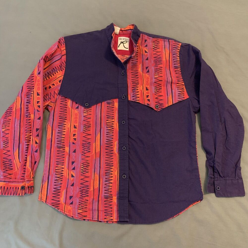 Vintage Roper Shirt Womens 7/8 Purple‎ Pink Aztec Western Button Front 90s USA